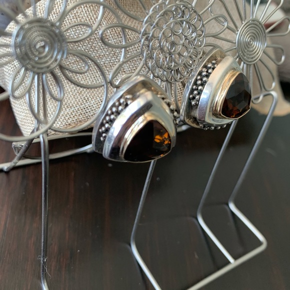 Michael Dawkins Sterling Silver & 14 KT Earrings With Smokey Quartz - Picture 3 of 3